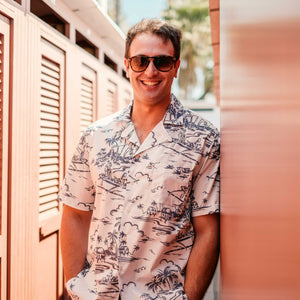 Camicia maniche corte stampa Hawaii sfondo bianco – Formula Iozzi