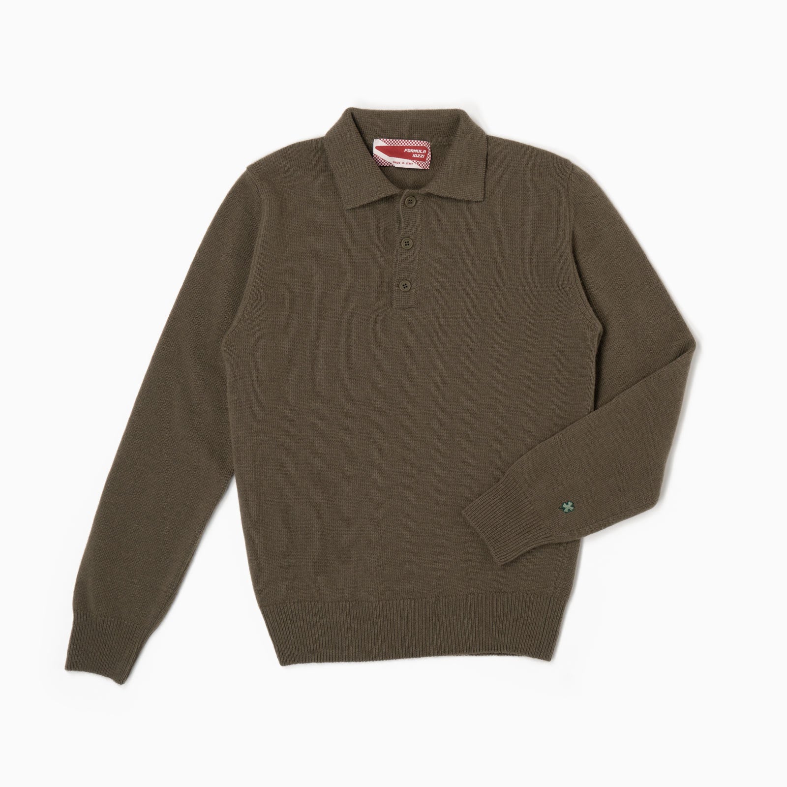 Maglione collo polo 100% lana merinos - Verde Khaki
