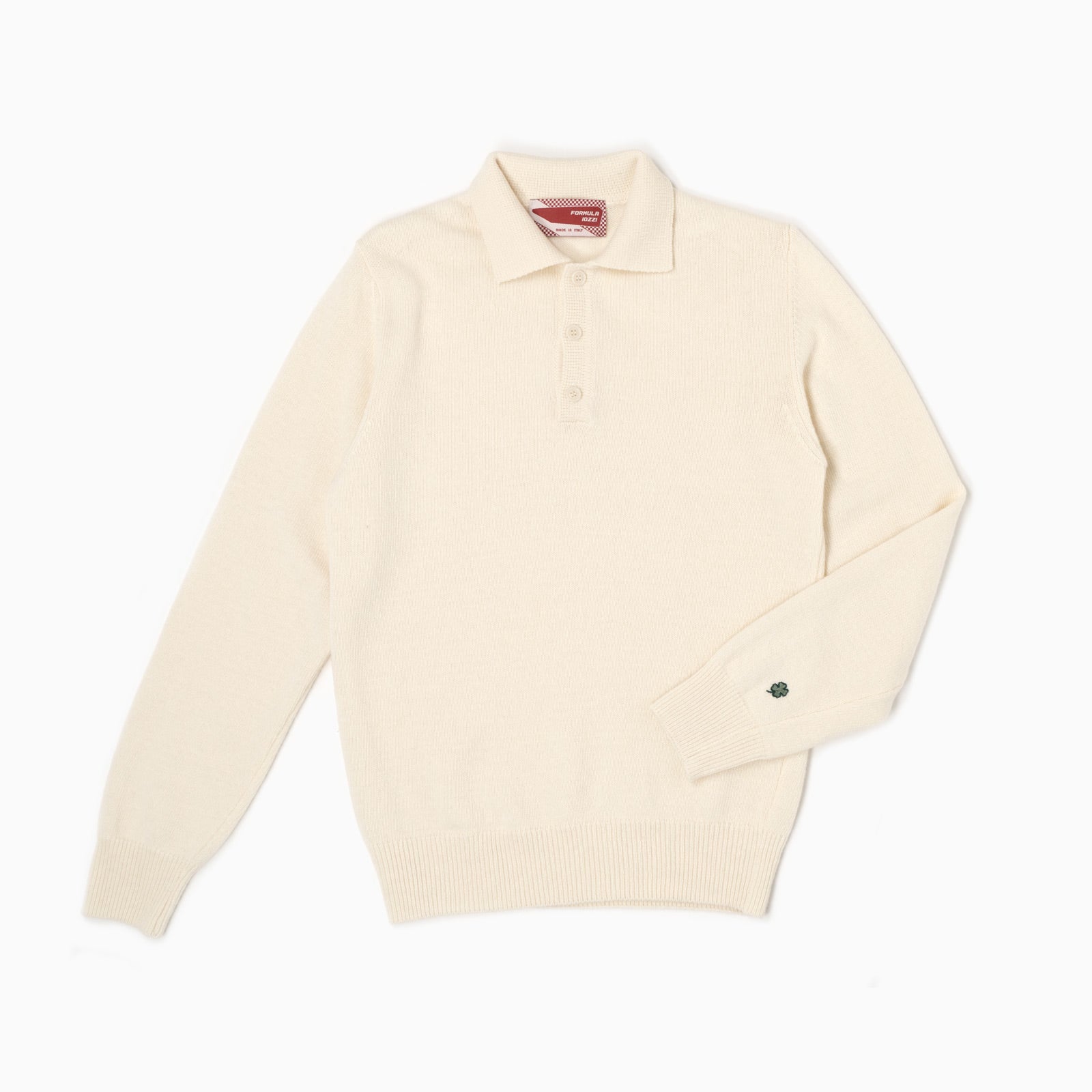 Maglione collo polo 100% lana merinos - Panna