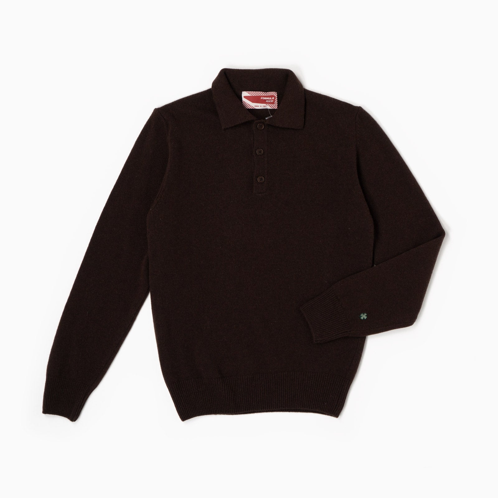 Maglione collo polo 100% lana merinos - Cioccolato